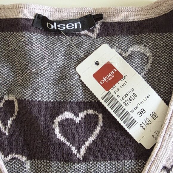 Olsen Sweater Womens US 8 Lavender Heart Shapes AOP LS V Neck Cotton Boho Casual - Picture 3 of 16